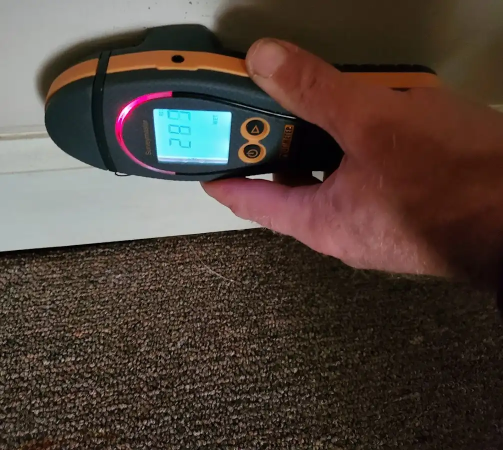Moisture detection at baseboard during Storm Damage Restoration in Woodlawn